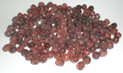 Vintage Czech Job Lot Glass Fire Polished Beads Clear Brown Swirl 45g WB40-7