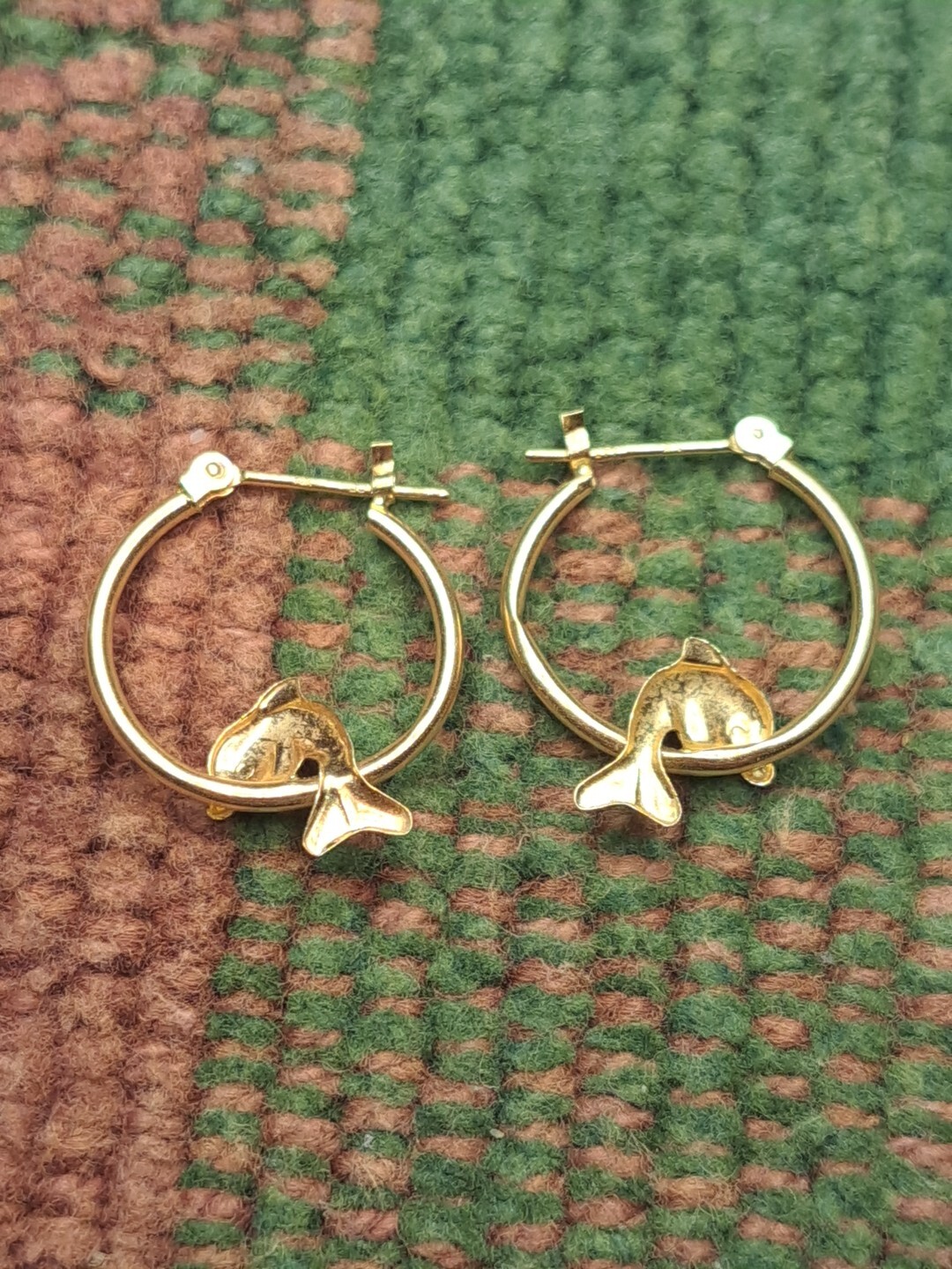 Solid 14 Kt Yellow Gold Stud Dolphin Designer Ear… - image 10