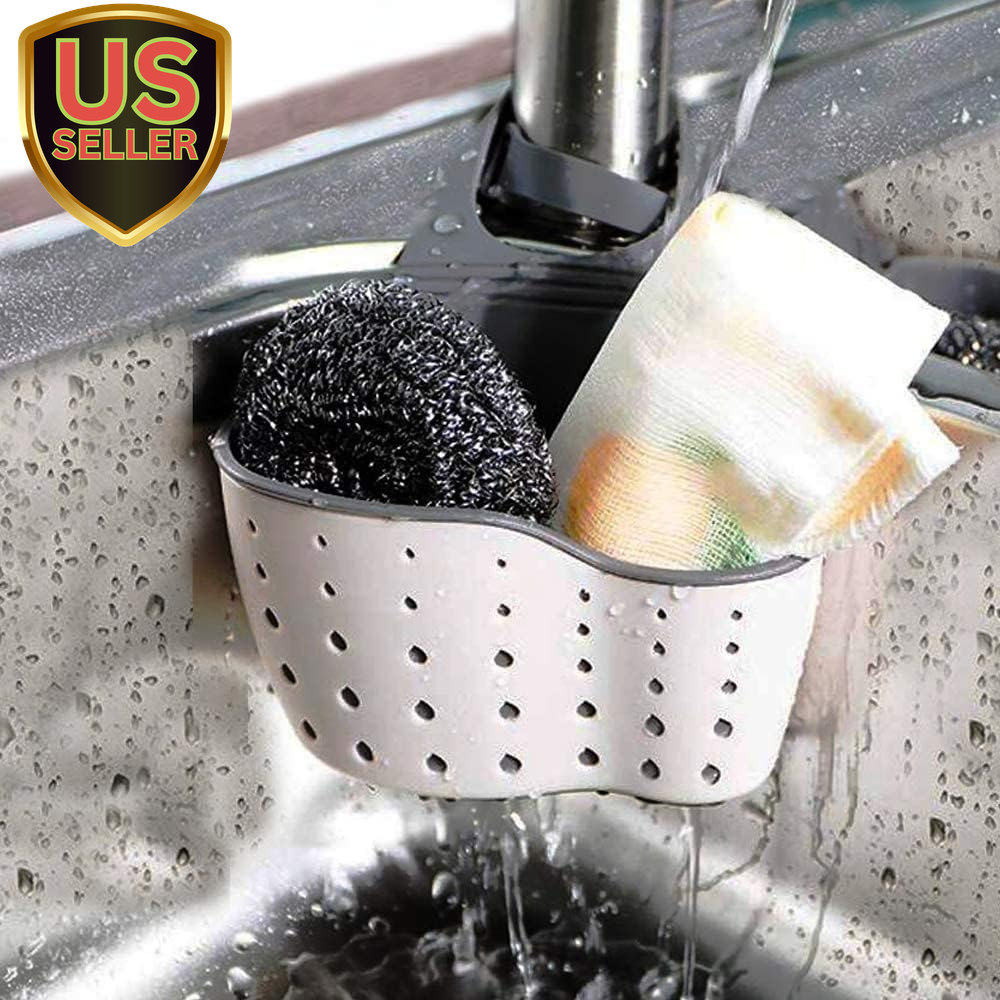 Silicone Sink Caddy Adjustable Sponge Soap Holder Hanging Organizer-image