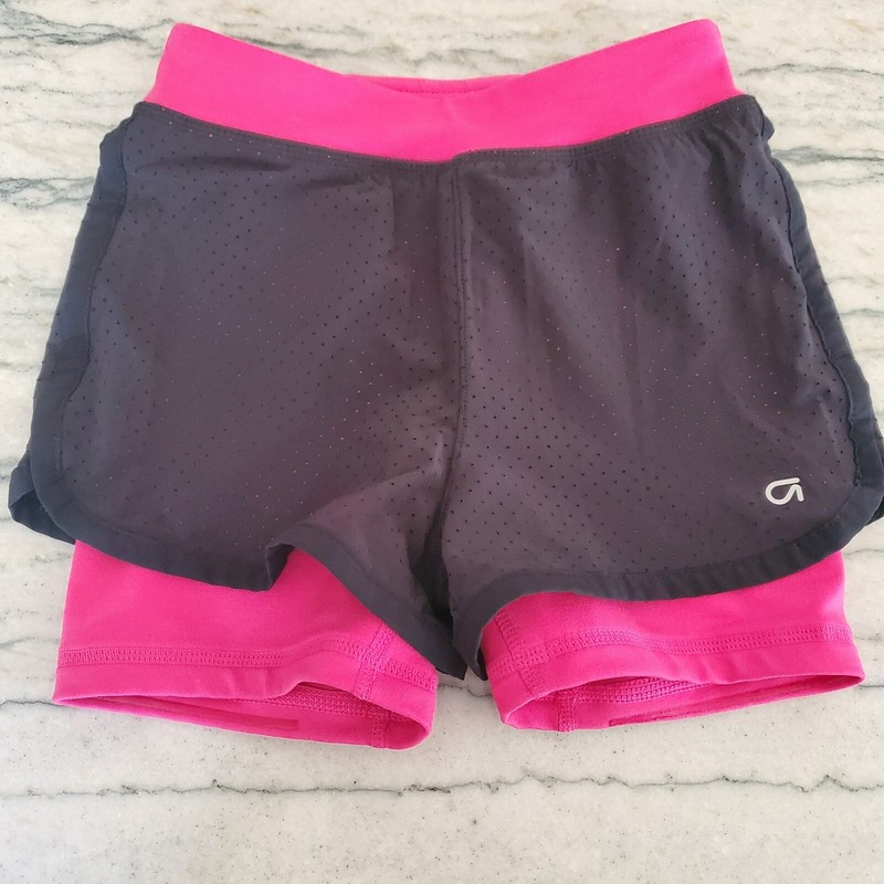 Gap Fit Girls Athletic Black Shorts with Attached Pink Undershorts Size 4Y