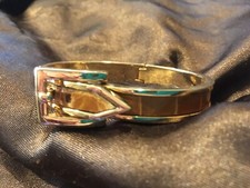 VINTAGE GOLD Plated w/BUCKLE BELT STYLE PIERCED DESIGN BANGLE BRACELET  FUN 