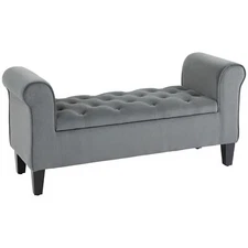 HOMCOM Button-Tufted Storage Ottoman Bench, Upholstered Bench with Rolled