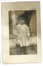 RPPC Boy Child Outside in Cap Rural Americana Real Photo Postcard