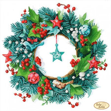 DIY Bead Embroidery Kit or Scheme Christmas Wreath Beadwork Beaded Craft Set