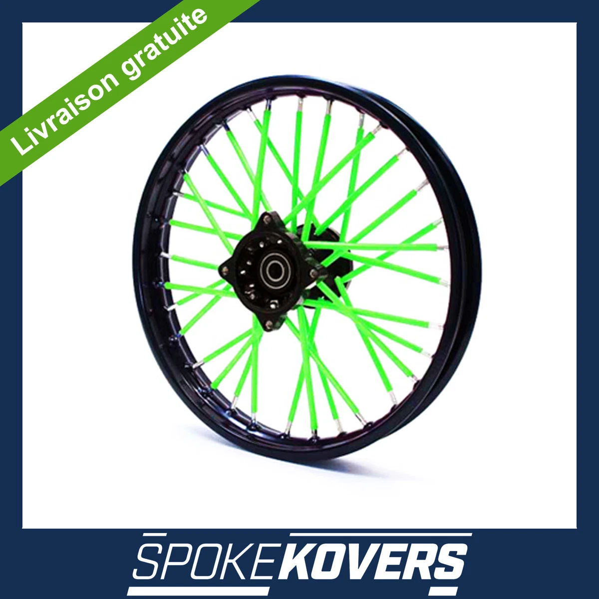 COUVRE RAYON VERT FLUO DIRT PIT MINI 50 ROUE JANTE SPOKE COVERS