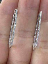 0.80Ct Round Cut Moissanite Women's Huggie Hoop Earrings 14K White Gold Plated