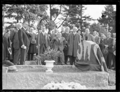 Crowd gathered at the unveiling of the headstone on the grave of c - Old Photo