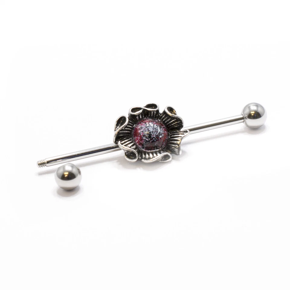 Barra Industrial Diseño Flor 14ga con Dije Plata Pulida Foto 4 de 4