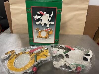 Dog Cat Christmas Ornaments House of Lloyd Jointed Wooden Photo 1995 IOB