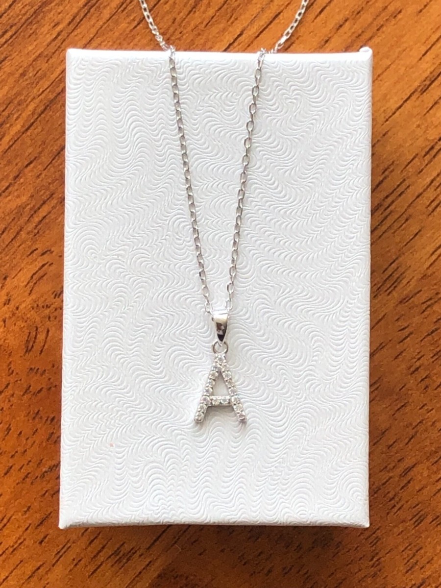 Sterling Silver 925 Cz Initial Letter A Pendant Necklace Charm 9mm