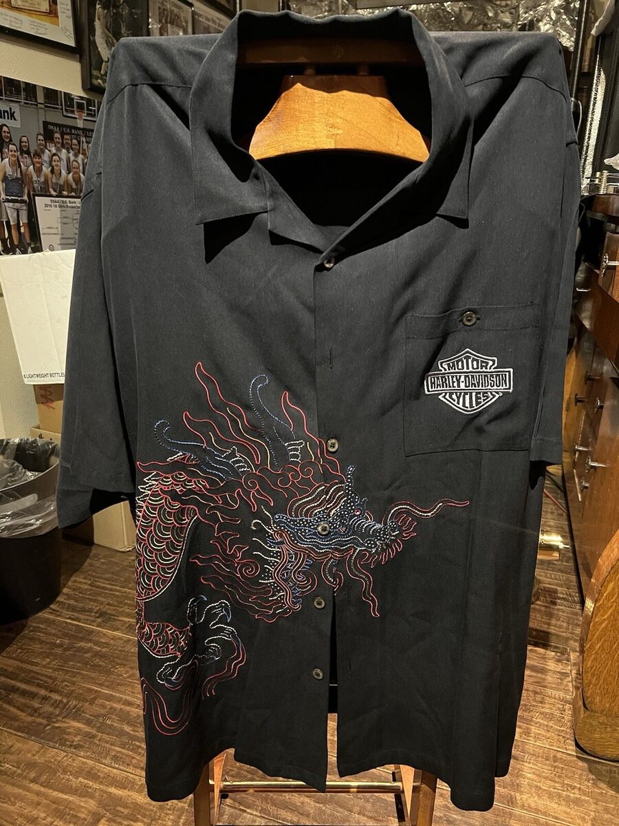 Harley Davidson Silk Embroidered Button Up Shirt 3XL Dragon Black Quality | eBay Harley Davidson Silk Embroidered Button Up Shirt 3XL Dragon Black Quality | eBay