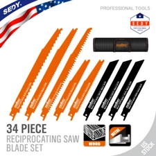 34PCS Metal/Woodcutting Reciprocating Saw Blade Set Pruning With Organizer Pouch