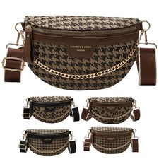 Womens Crossbody Bags Trendy Sling Chest Leopard Fanny Pack Zipper Houndstooth