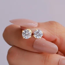 1 Ct Round Lab Created Grown Diamond Earrings 14K Yellow Gold FG/VS Basket Screw