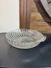 Large Vintage Clear Pressed Glass Shell Bowl Large Textured Scallop Serving Dish