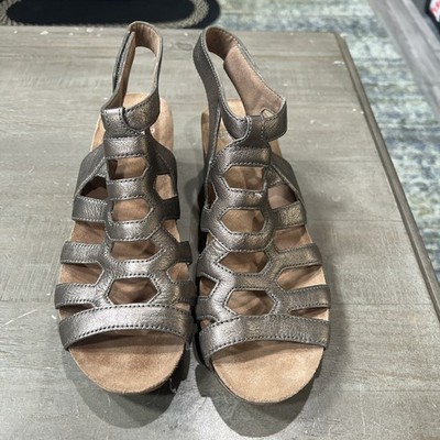Dansko Selina Pewter Leather Strappy Wedge Sandals Shoes Womens 40 9.5/10 NEW