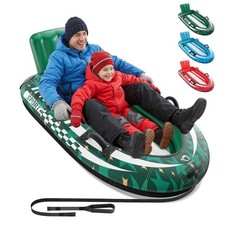 2-Person Inflatable Snow Sled with Premium Canvas Cover,Sled with Backrest,Green