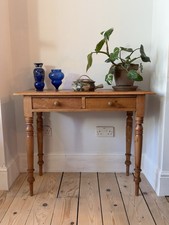 Wood Cottage Console Table Brown Waxed Medium Tone 2 Drawers 91.5x43.5x71