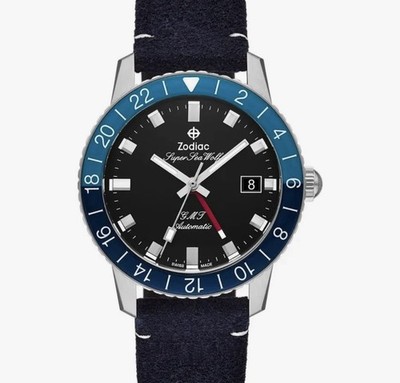 NEW Zodiac Super Sea Wolf Automatic GMT Silver Black Blue Watch ZO9413 NWT