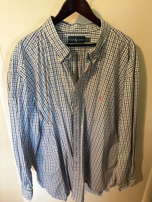 Polo Ralph Lauren Blue/White Check Long Sleeved Shirt Pink Pony Mens 4XB XXXXL
