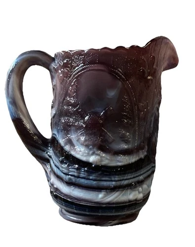 Vintage Imperial Pitcher Purple Amethyst Slag Swirl Glass Windmill Design