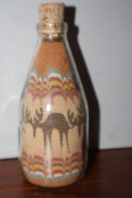 Sand Art In A Bottle Many Deer & Angel 6'' Nice Colors