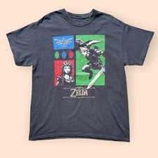 The Legend of Zelda Link Zelda Print Black Cotton T-Shirt Medium Japan Vintage