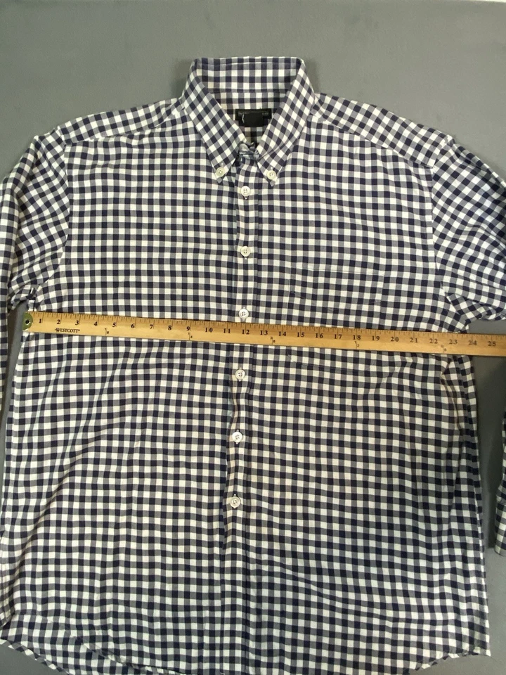 The J Peterman Co Men’s L Long Sleeve Button Up Shirt Navy Blue Gingham Check  - Image 4 of 4