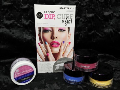ASP Dip Cure Go! UV/LED Dip Nail Starter Kit + 3 Brand New Powders Brand New IB