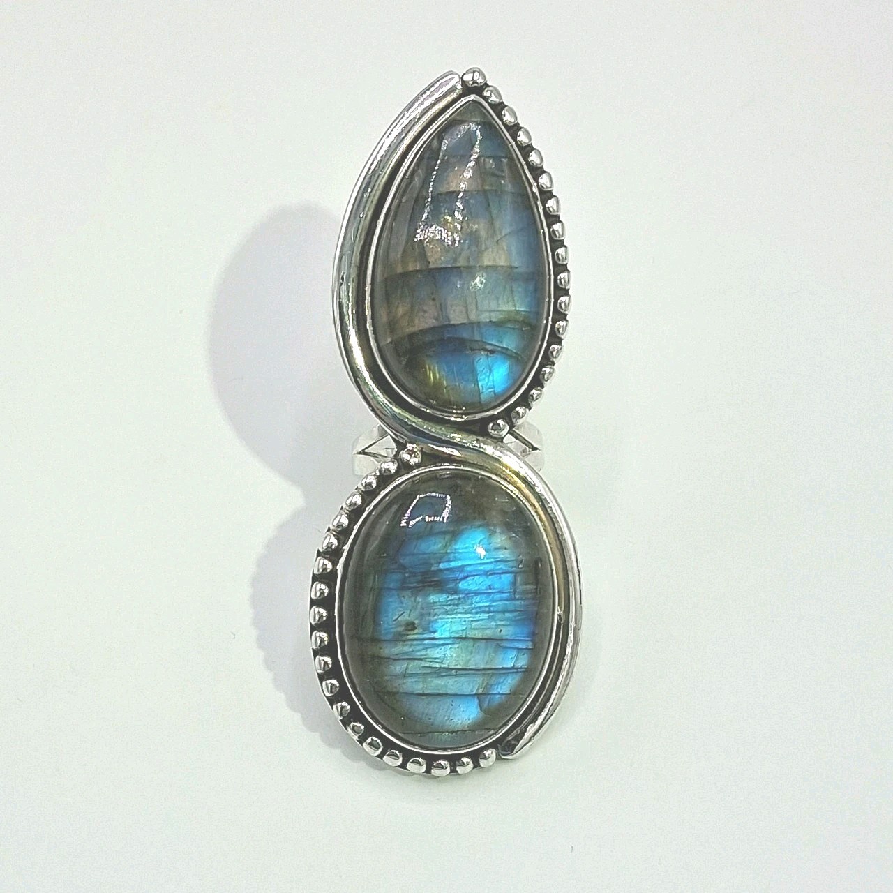 Large Double Labradorite Stone Solid 925 Sterling… - image 3