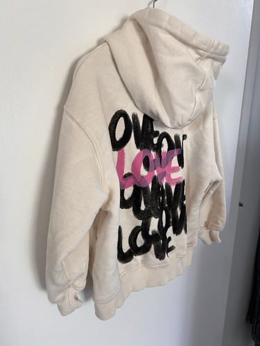 Zara Cream Hooded Love Sweatshirt/ Graphic On Front And Back Girls 6/7 - Picture 6 of 8