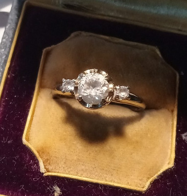 Vintage 14 Karat bicolor Gold 3,4 Gramm Quarz Solitär Verlobungsring Stil Größe 8,5