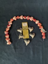 Lot 14 of 1 Strand of Pink Swirl Glass Heart Beads W/5 Large S/P Heart Beads