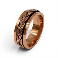 Solid Pure Copper Braided Spinner Ring Meditation Anxiety Band for Unisex