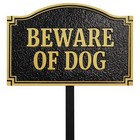 Beware of Dog with Stakes Statement Plaque, Solid Metal Cast Yard Sign, Thick 