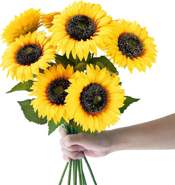 KüNstliche Sonnenblumen Deko 8 StüCk φ12Cm 40Cm Einzelstiel FüR Tischdeko-image