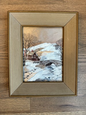Vintage Framed Foil Etching Metallic Reflective Chromatic Art Print Winter Snow 