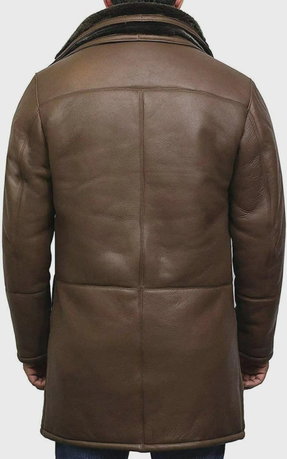 Men's Sheepskin Leather Shearling Coat | Real Fur Lined Winter Warm Long Jacket - product detail image 4