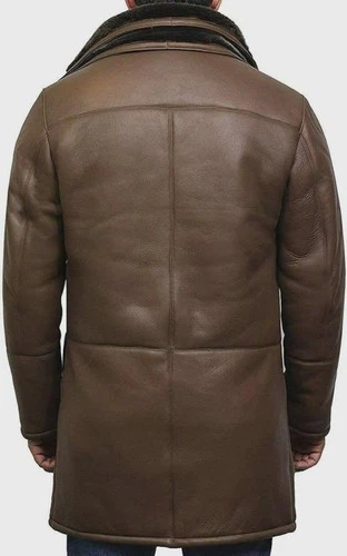 Men's Sheepskin Leather Shearling Coat | Real Fur Lined Winter Warm Long Jacket image 4
