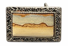 Landscape Jasper Belt Buckle Scenic Stone Western Silver Tone
