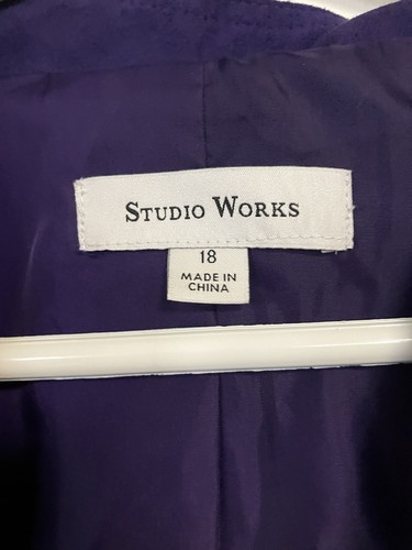STUDIO WORKS Purple Faux Suede Zip Up Lined Blazer Women's size 18 - Picture 2 of 7