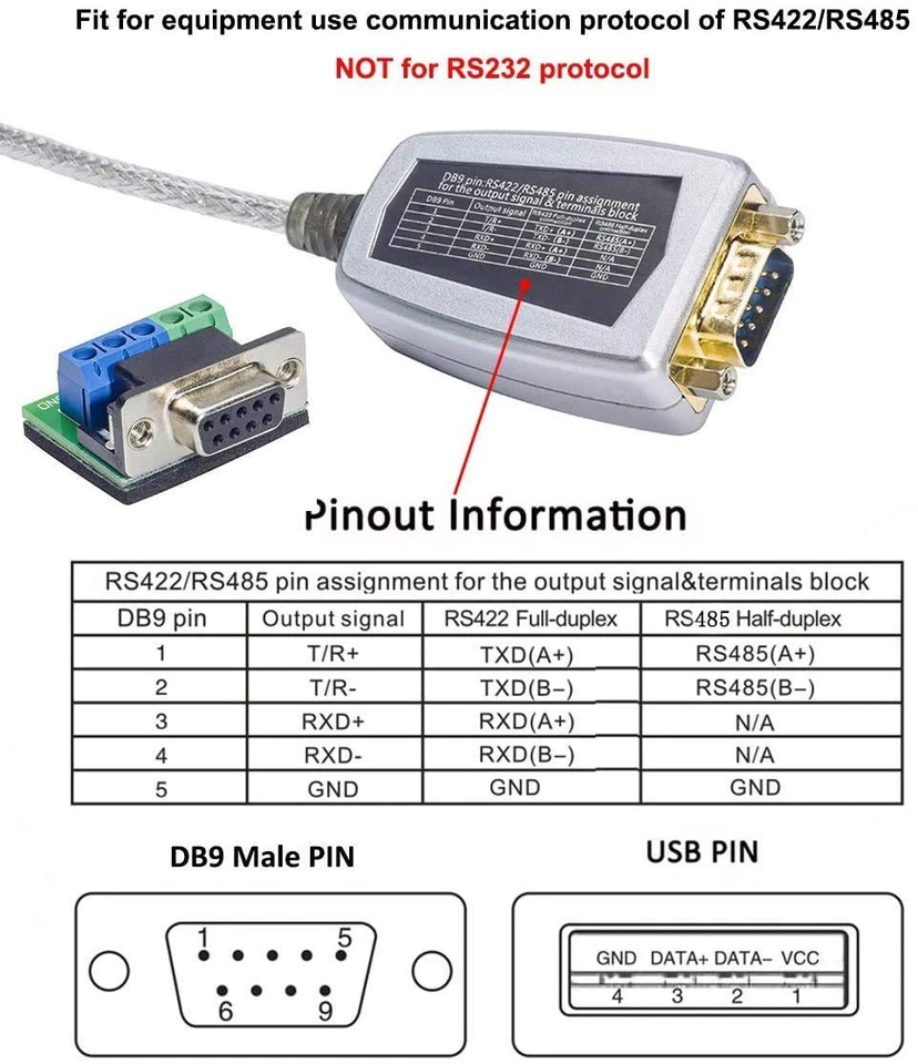 Cable adaptador convertidor de puerto serie Dtech USB a Rs422 Rs485 con Foto 3 de 4