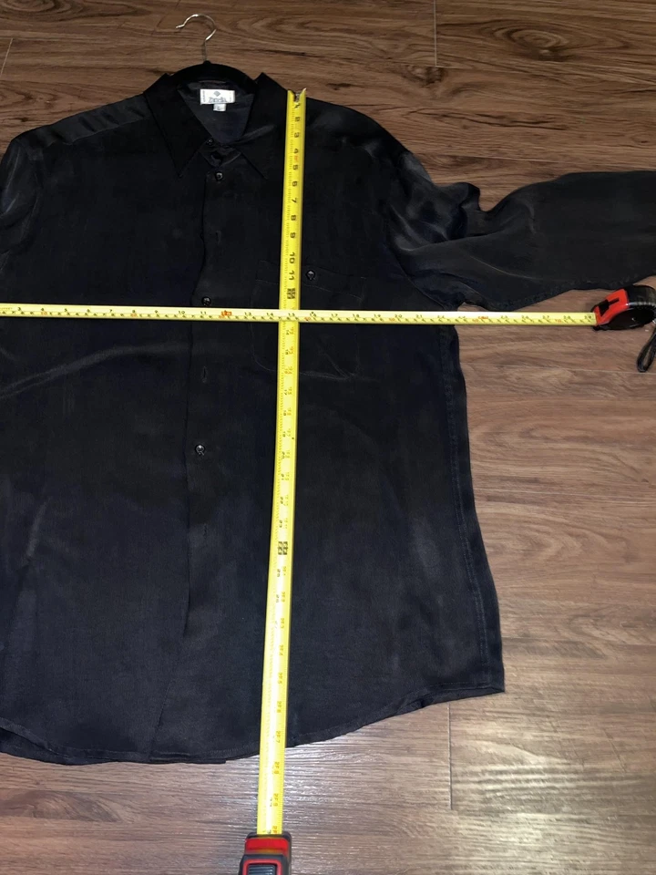 Camisa Zanella Para Hombre Grande Negra Manga Larga Botón Frontal Hecha en Italia Vestido Foto 3 de 4