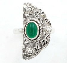 Natural Green Onyx 925 Solid Sterling Silver Ring Jewelry Sz 7.5 B12-5