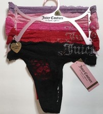 JUICY COUTURE 5Pk THONG LACE UNDERWEAR RHINESTONE ACCENTS Sz M NWT