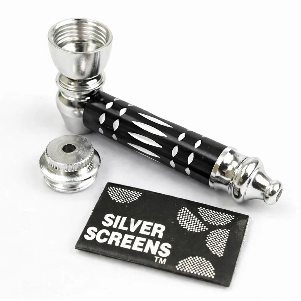 Metal Smoking Pipe w/Lid All Metal Tobacco Pipe Durable Black Finish Gift Box