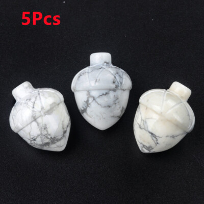 5Pcs White Howlite Carved Hazelnut Acorn Undrilled Gemstone Decoration HT2613