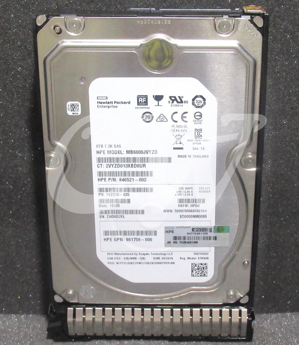 862140-001 846521-002 861754-B21 HPE 6TB 7.2K 12G ML 3.5
