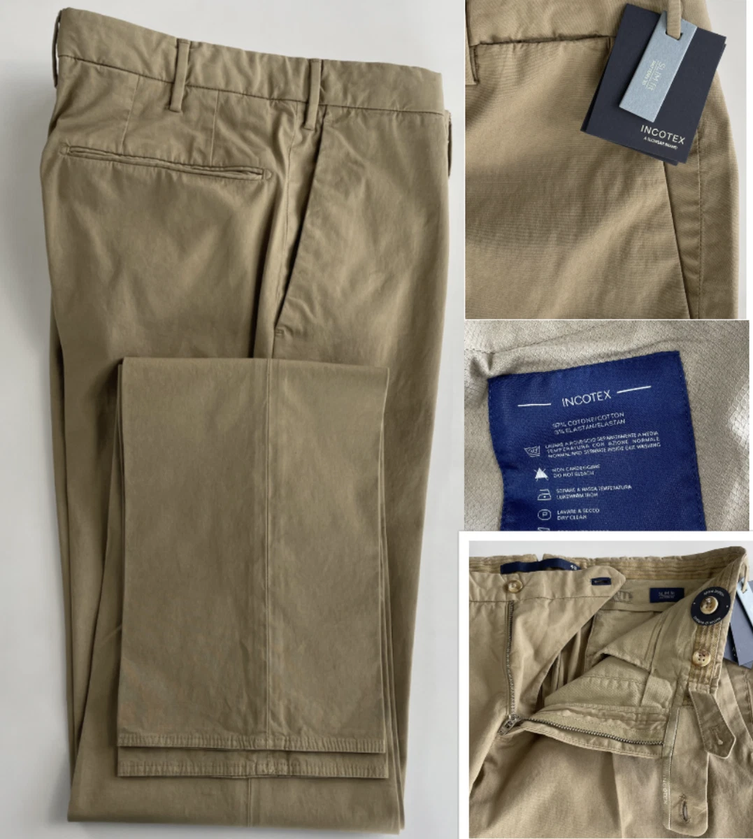 INCOTEX Iconic Italy Luxury Stretch Cotton Slim Fit Trousers Chino
