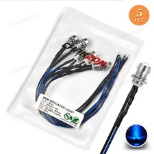 5pcs Blue 12V 8mm Prewired LED Indicator Light Pilot Lamp Bulb Warning Signal